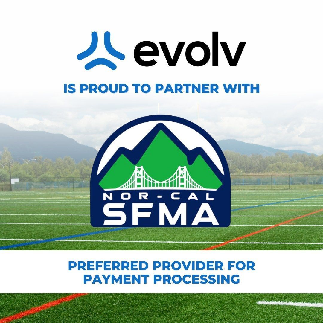 Evolv sponsors Nor Cal SFMA, preferred provider for payment processing, over a golf course backdrop
