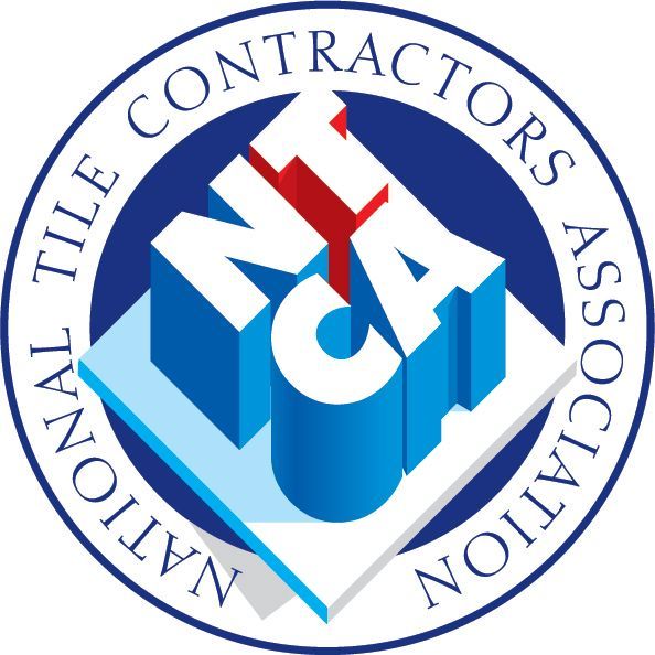 National Tile Contractors Association logo with blue and red geometric tiles and circular text border