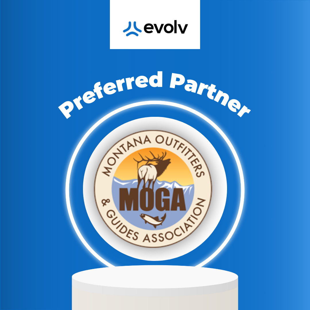 Evolv logo above a glowing Preferred Partner badge for Montana Outfitters & Guides Association