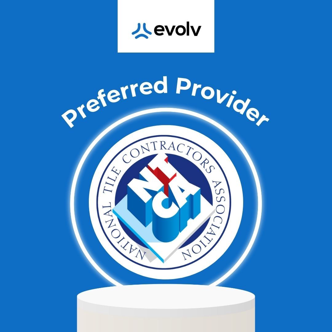 Evolv “Preferred Provider” badge with the National Tile Contractors Association logo on a blue background