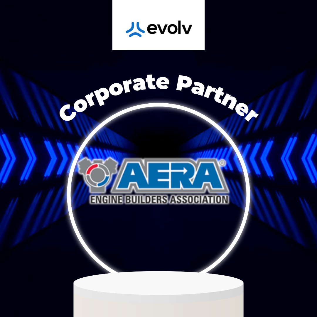 Evolv corporate partner graphic with AERA Engineers Builders Association logo on a blue background