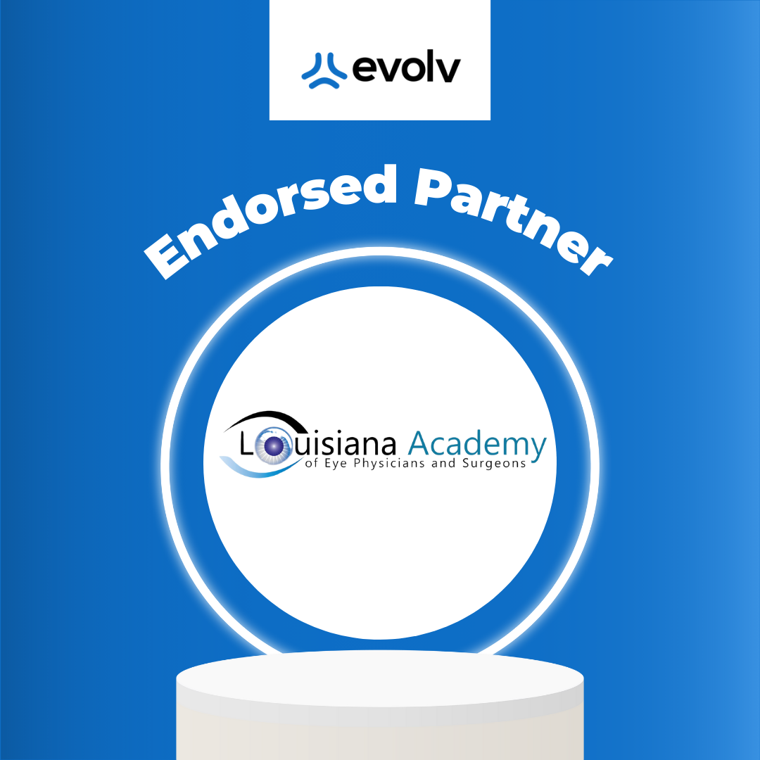 Evolv endorsed partner badge with Louisiana Academy logo on a blue background