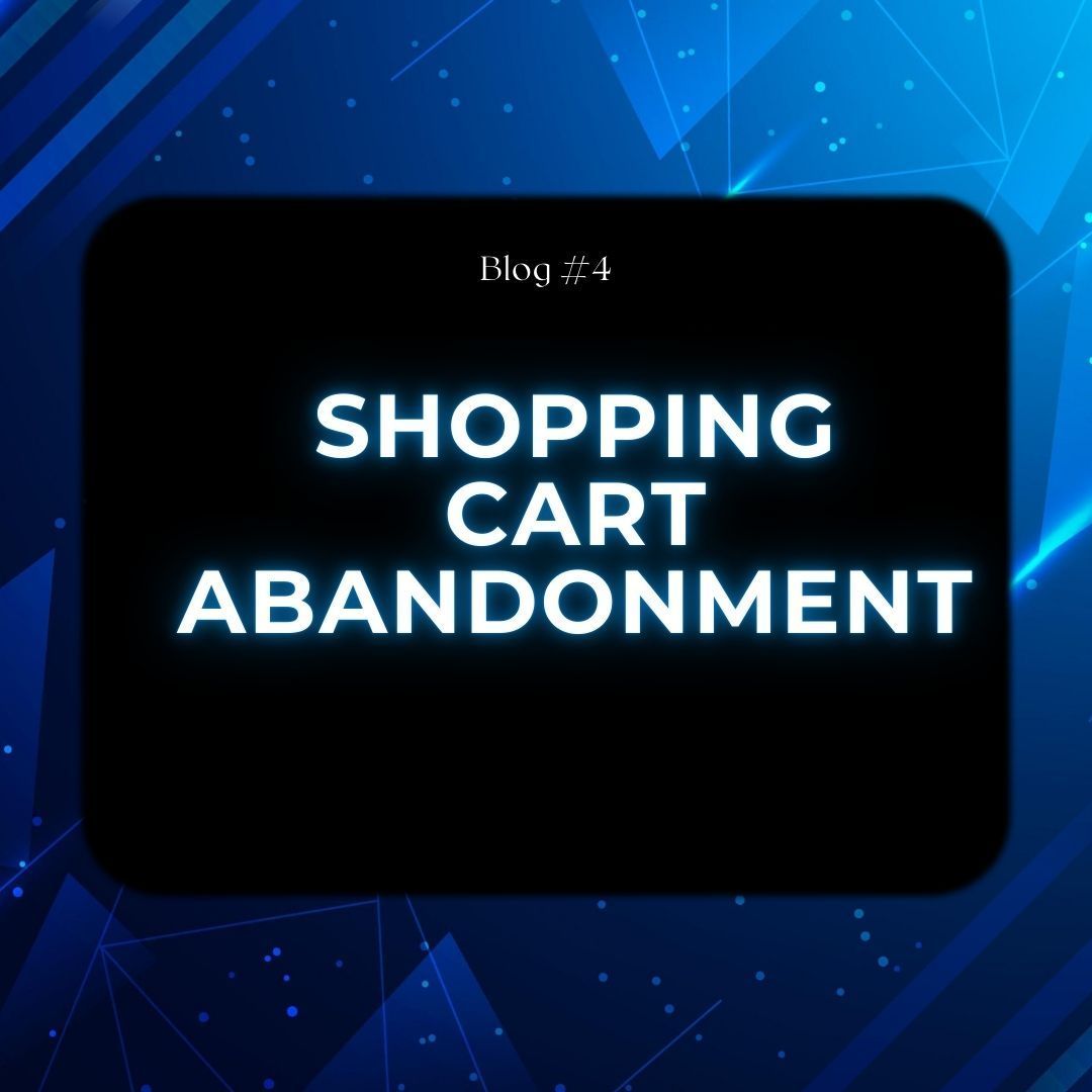 Blue tech-style slide with a black center panel reading “SHOPPING CART ABANDONMENT.”