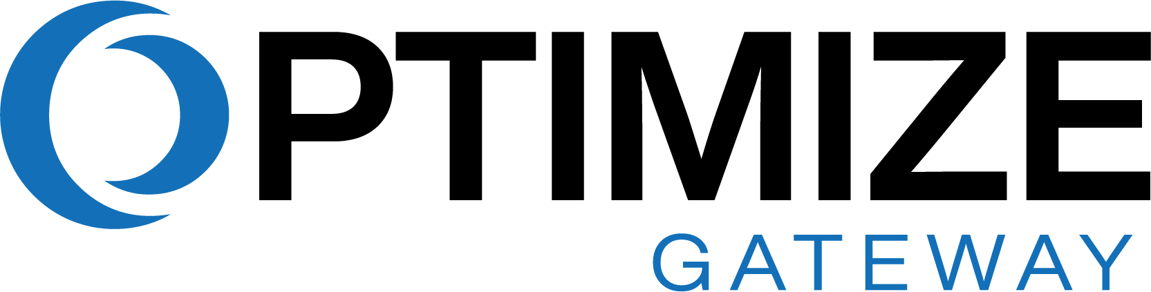 Optimize Gateway logo with blue circular emblem and black and blue text