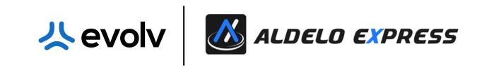 Evolv and Aldelo Express logos side by side on a white background