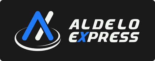 ALDELO EXPRESS logo with a stylized blue and white “A” on a black background