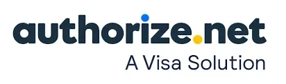 Authorize.net logo with the tagline “A Visa Solution” in dark blue text on a white background