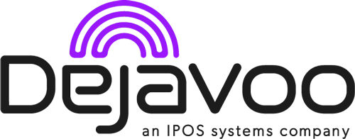 Dejavoo logo with purple arc icon and black text, “an IPOS systems company” underneath