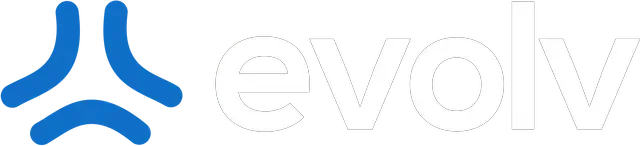 Blue abstract logo beside the word “evolv” in light gray text