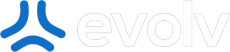 Blue abstract logo beside the word “evolv” in light gray text