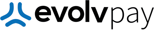 Evolvpay logo with blue icon and gray lowercase wordmark