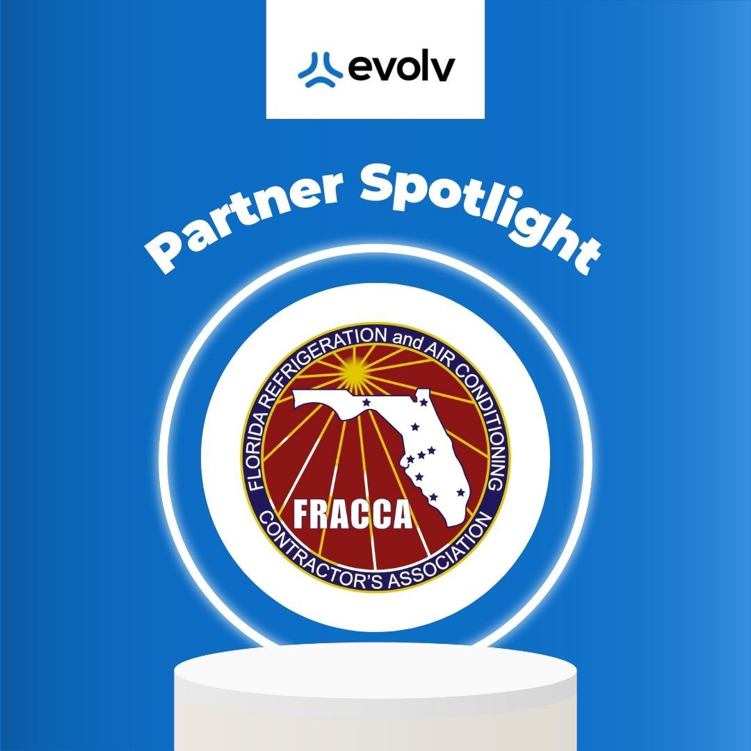 Evolv Partner Spotlight graphic with the FRACCA logo centered on a blue background.