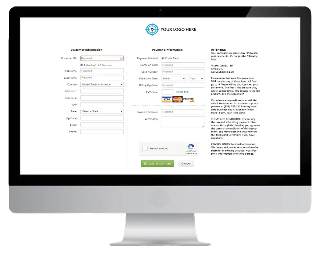 Desktop monitor displaying a website signup form with fields and green submit button