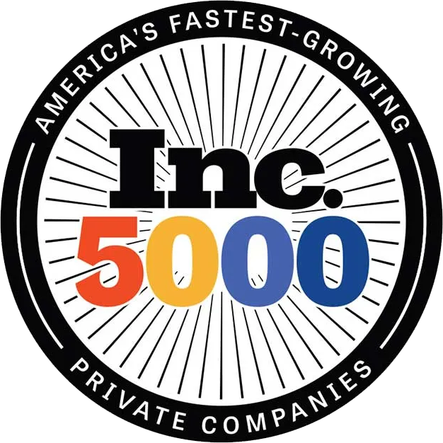 Inc. 5000 logo in black, red, orange, and blue with circular rays and “America’s Fastest-Growing Private Companies” text