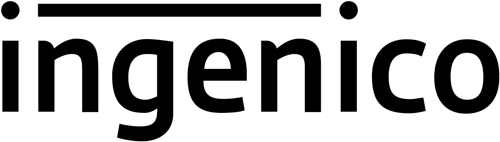 Ingenico logo in black text on a white background with a black line above.