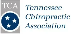Tennessee Chiropractic Association logo with blue and gray text and a circular emblem with stars