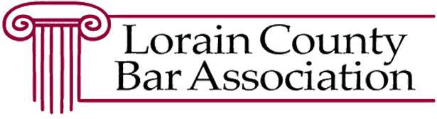 Lorain County Bar Association logo with maroon column icon and text on white background