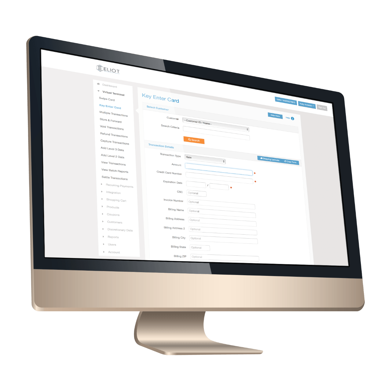A desktop monitor displaying a web dashboard interface on a white background