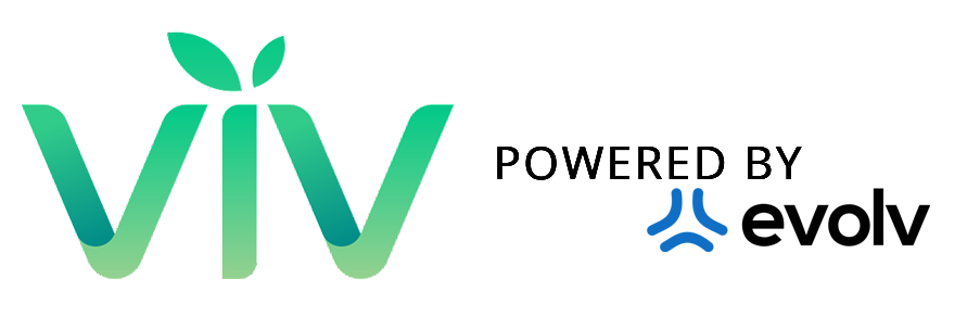 VIV logo in green gradient with “Powered by Evolv” text and blue icon