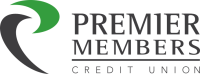 The logo for premier members credit union is black and green.
