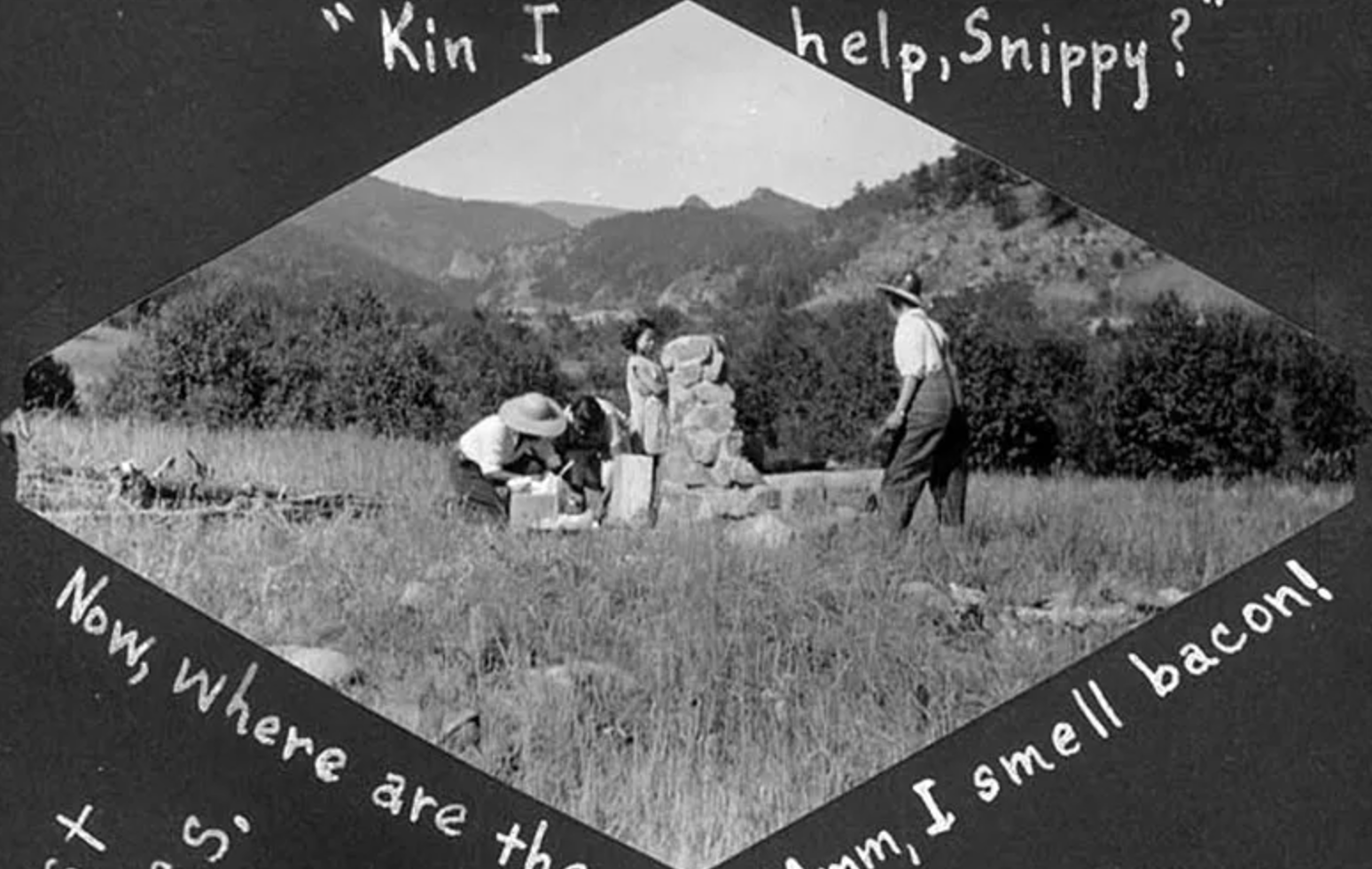 A black and white photo with the words 