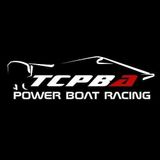 A logo for tcpb power boat racing on a black background.