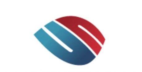 Blue and red logo: stylized