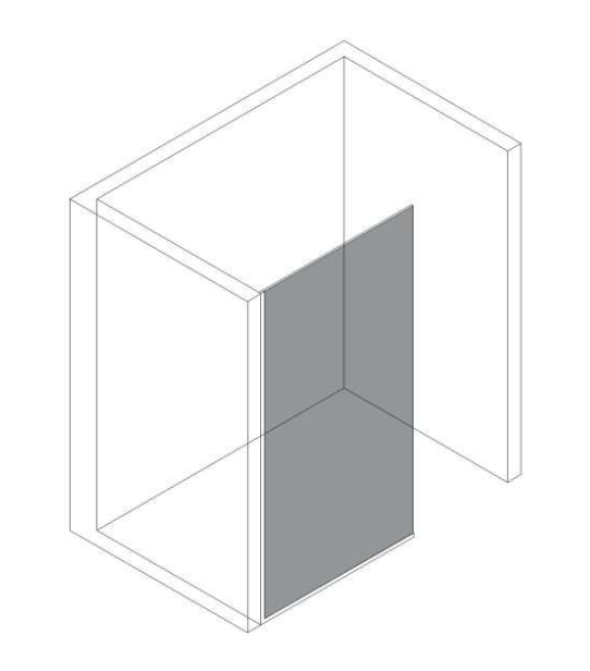 Isometric view of a gray wall within a room with a partial outline.