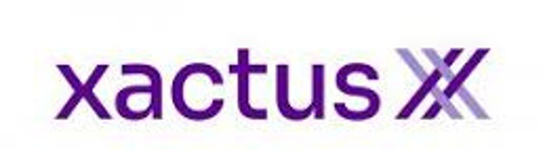 Purple “xactus” logo with stylized X marks on a white background