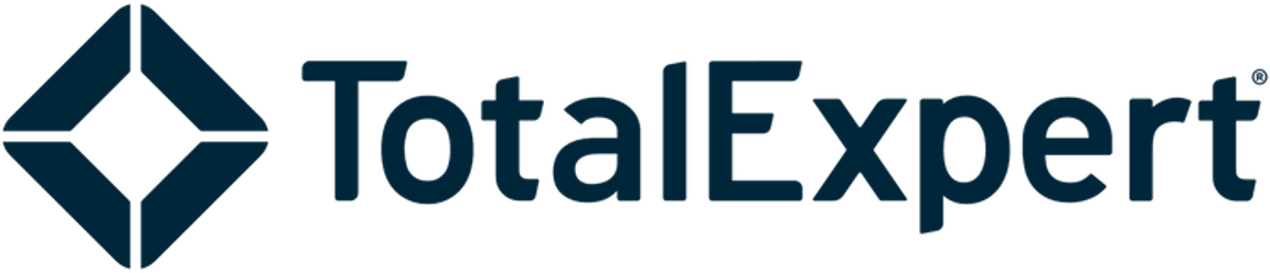 TotalExpert logo in dark blue with a geometric diamond icon and wordmark on white background