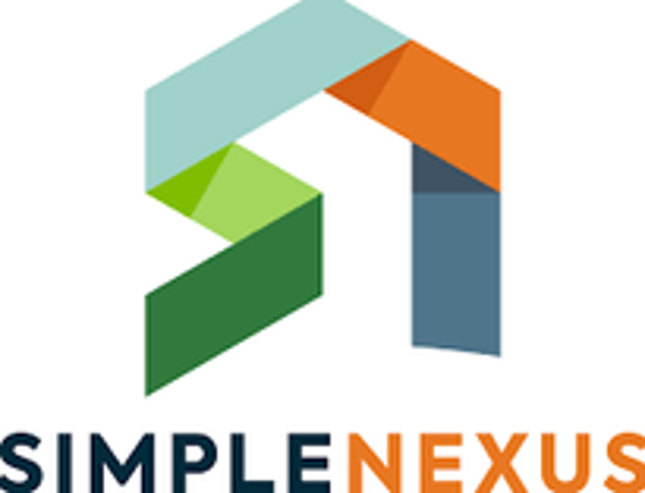 SimpleNexus logo with multicolored geometric house icon and dark navy and orange text