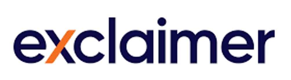 Exclaimer logo in navy, orange, and gray text on a white background