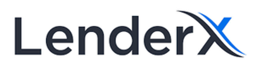 LenderX logo in dark gray and blue text on a white background