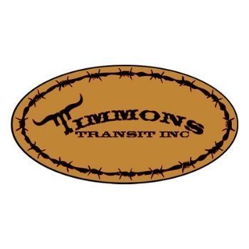 Oval tan logo with black barbed-wire border reading “Timmons Transit Inc.”