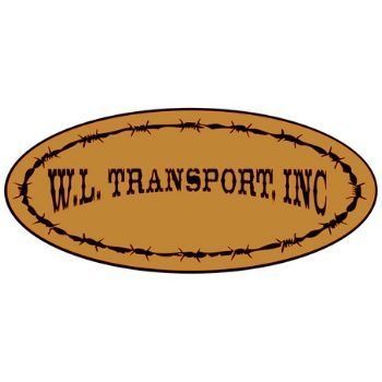 Brown oval logo with barbed wire border and “W.L. TRANSPORT INC” text