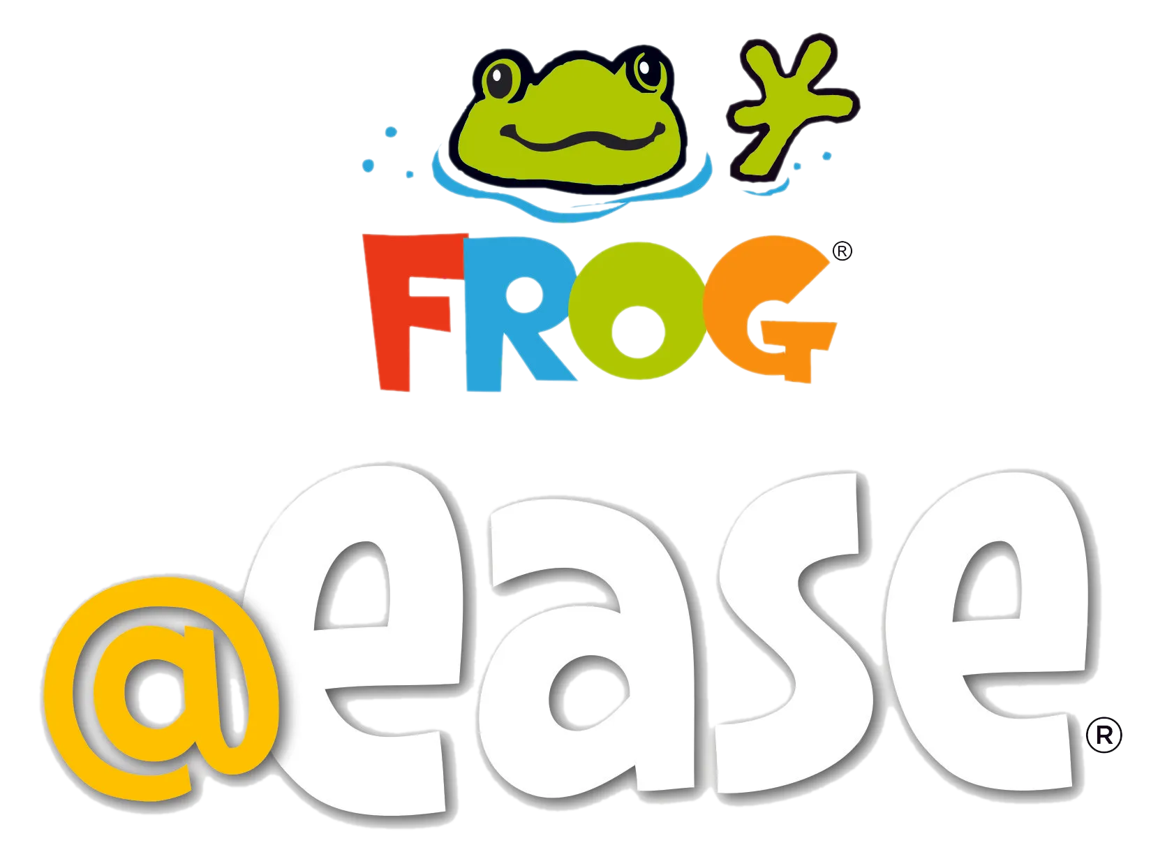 A logo for frog ease with a frog on it