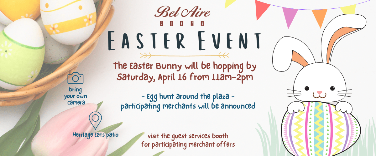 A poster for an easter event with eggs and a bunny on it