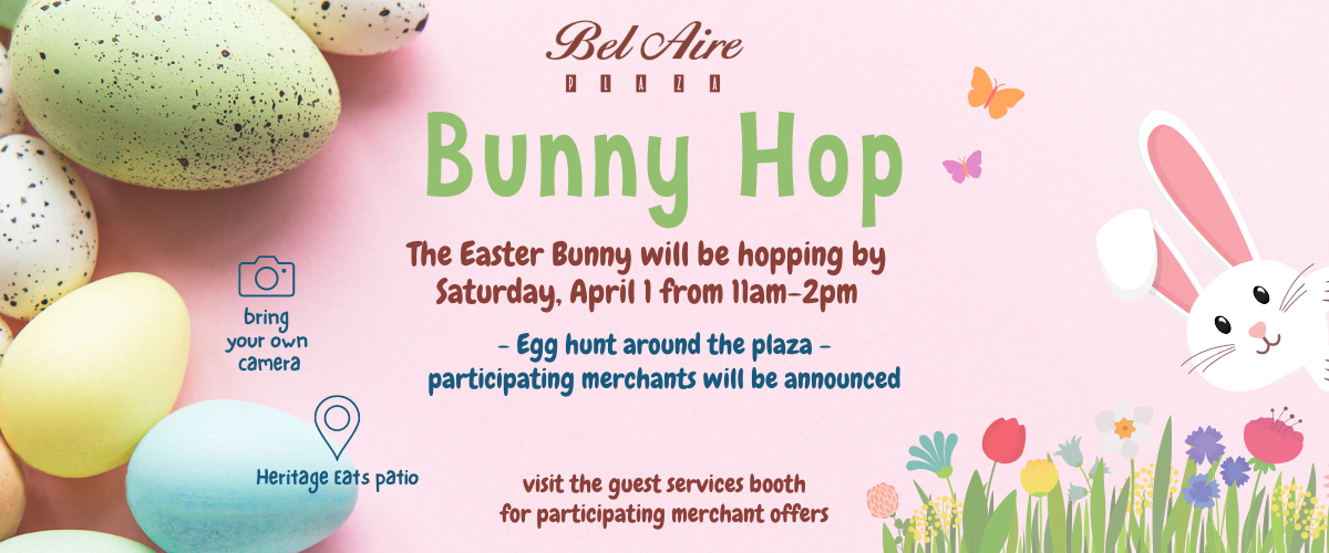 A poster for a bunny hop with eggs and a bunny on it