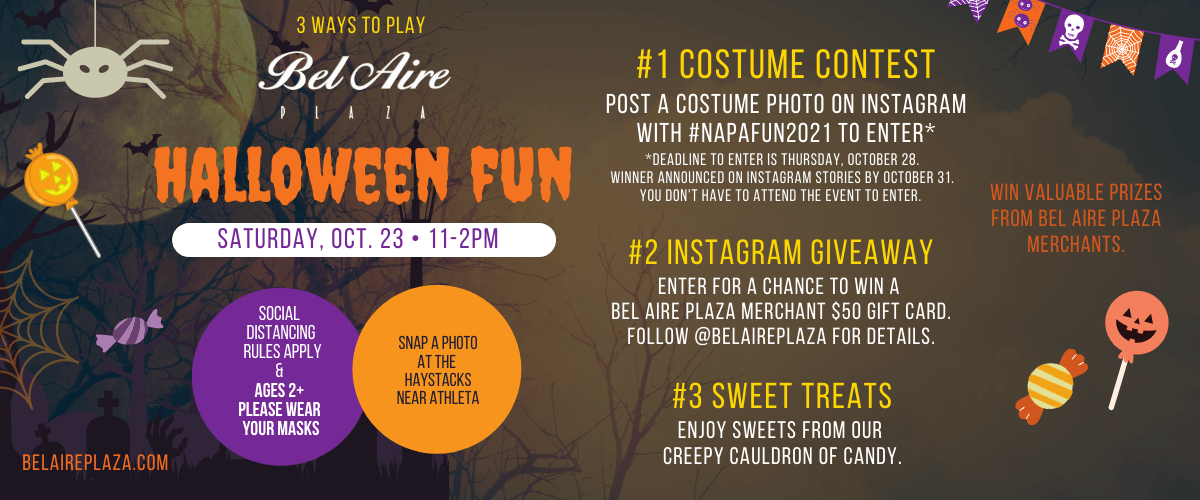 A poster for a halloween fun event with a costume contest and sweet treats.