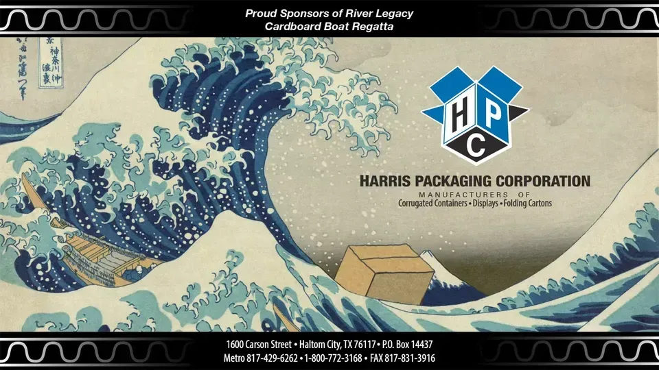 Harris Packaging Corporation banner with blue wave graphic and company logo on a beige background