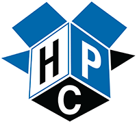 Blue and black HPC logo with stylized hexagon shapes and bold white letters