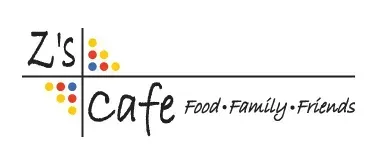 Z’s Cafe logo with colorful dots and the words “Food • Family • Friends”