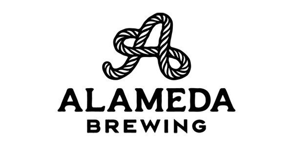 Alameda Brewing logo with a black knot graphic and bold black text on a white background