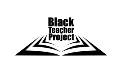 Black Teacher Project logo with stylized open book in black and white