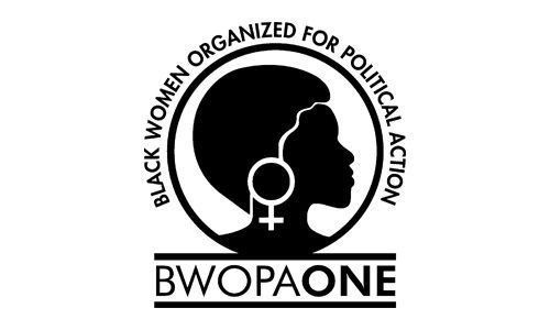 Logo reading “Black Women Organized for Political Action” with a black female silhouette and “BWOPAONE” text.
