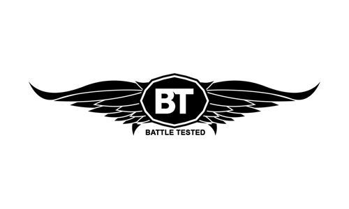 Black winged logo with BT in a shield and the words “Battle Tested” beneath it