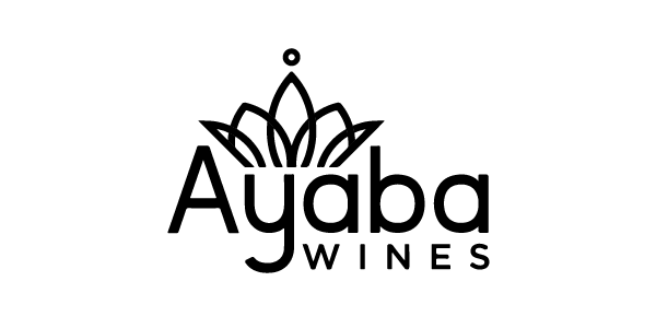 Ayaba Wines logo in black with a stylized floral grape emblem above the text