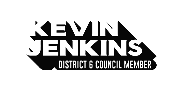 Kevin Jenkins campaign logo with bold black text and “District 6 Council Member” subtitle on white background
