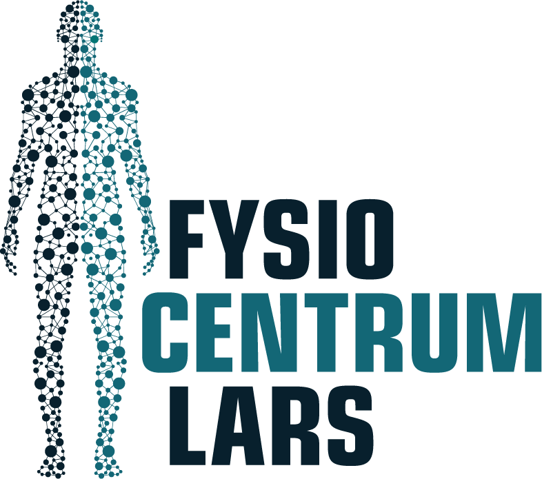 Logo: Menselijk silhouet gevormd door blauwe stippen met de tekst