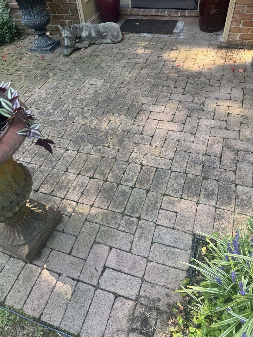Dirty paver patio before cleaning
